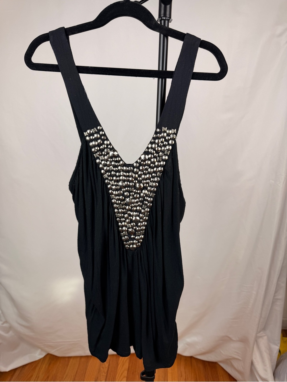 Black Embellished V-Neck Women’s Tank
